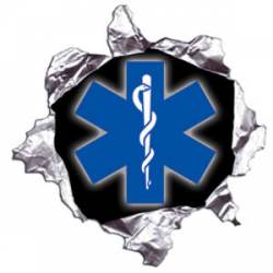 Glowing Blue Star Of Life Metal Rip - Reflective Sticker