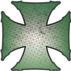 Green Diamond Plate Iron Cross - Reflective Sticker