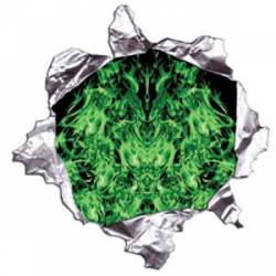 Green Fire Metal Rip - Reflective Sticker
