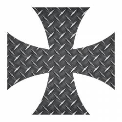 Black Diamond Plate Iron Cross - Reflective Sticker