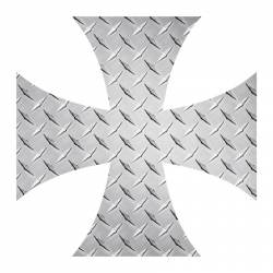Silver Diamond Plate Iron Cross - Reflective Sticker