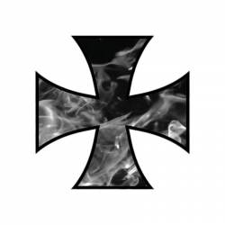 Black Fire & Flames Iron Cross - Reflective Sticker