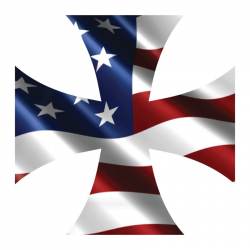 Wavy American Flag Iron Cross - Reflective Sticker