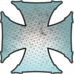 Light Blue Diamond Plate Iron Cross - Reflective Sticker