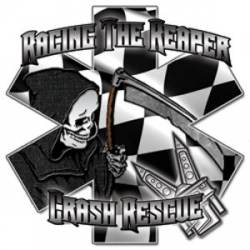 Racing The Reaper Crash Rescue Checkered Flag Star Of Life - Reflective Sticker