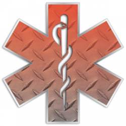 Red Gradient Star Of Life Diamond Plate - Reflective Sticker