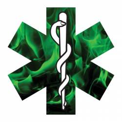 Green Fire & Flames Star Of Life - Reflective Sticker