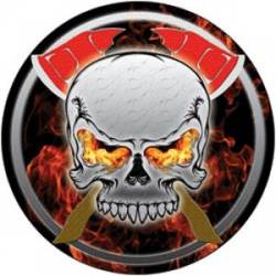 Fire Skull With Axes - Round Reflective Sticker
