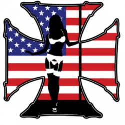 American Flag Stripper Iron Cross - Reflective Sticker