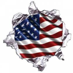 USA Wavy Flag Metal Rip - Reflective Sticker