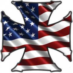 Wavy US Flag Iron Cross - Reflective Sticker