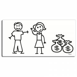 Childless Stick Figure Couple With Money - Bumper Sticker