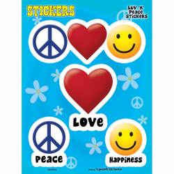 Peace Love & Happiness - Set of 4 Sticker Sheet