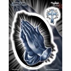 Praying Hands & Cross - Vinyl Sticker