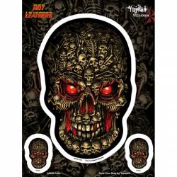 Hot Leathers Boneyard Skull Biker - Sheet Of 3 Vinyl Stickers