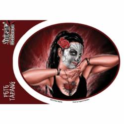Hands Of Death Rose & Painted Face Pin Up - Vinyl Sticker