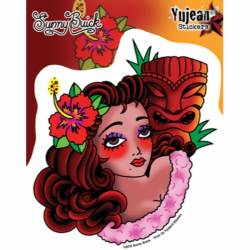 Tiki Girl Flower In Hair - Vinyl Sticker