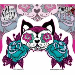 Miss Cherry Martini Evil Kitty With Roses - Vinyl Sticker