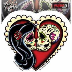 Cali's Ashes Sugar Skull Red Heart - Vinyl Sticker