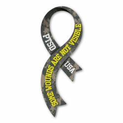 PTSD Awareness Some Wounds Are Not Visible Camo - Curvy Ribbon Magnet