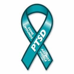 PTSD Awareness Some Wounds Are Not Visible Teal - Curvy Ribbon Magnet