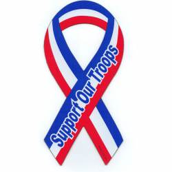 Red White Blue Block Support Our Troops - Ribbon Magnet