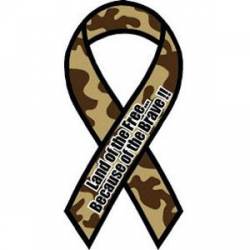 Land Of the Free Because Of The Brave Brown Camouflage - Ribbon Magnet