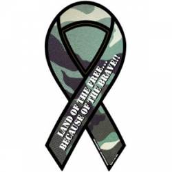 Land Of the Free Because Of The Brave Green Camouflage- Ribbon Magnet