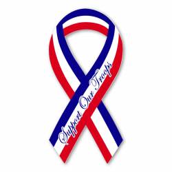 Red White Blue Script Support Our Troops - Ribbon Magnet