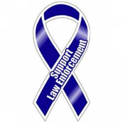 Support Law Enforcement Blue and White - Ribbon Magnet