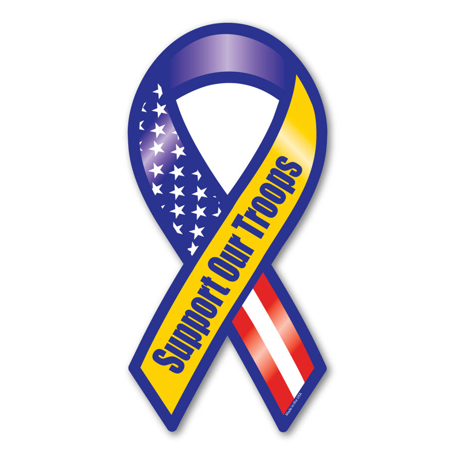 Blue Yellow Support Our Troops Ribbon Magnet
