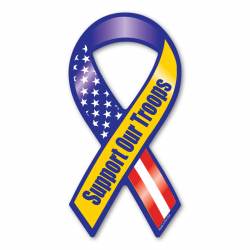 Support Our Troops Blue Yellow Stars and Strips - Mini Ribbon Magnet