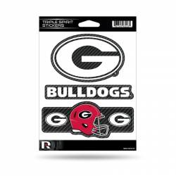 University Of Georgia Bulldogs - Sheet Of 3 Carbon Fiber Triple Spirit Stickers