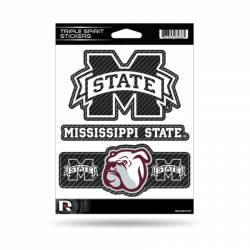 Mississippi State University Bulldogs - Sheet Of 3 Carbon Fiber Triple Spirit Stickers