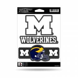 University Of Michigan Wolverines - Sheet Of 3 Carbon Fiber Triple Spirit Stickers