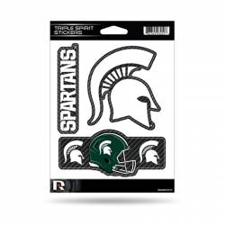 Michigan State University Spartans - Sheet Of 3 Carbon Fiber Triple Spirit Stickers