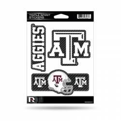 Texas A&M University Aggies - Sheet Of 3 Carbon Fiber Triple Spirit Stickers