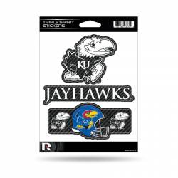 University Of Kansas Jayhawks - Sheet Of 3 Carbon Fiber Triple Spirit Stickers