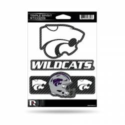 Kansas State University Wildcats - Sheet Of 3 Carbon Fiber Triple Spirit Stickers