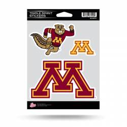 University Of Minnesota Golden Gophers - Sheet Of 3 Triple Spirit Stickers