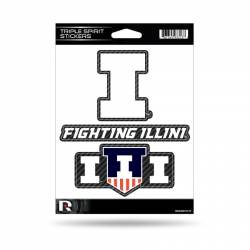 University Of Illinois Fighting Illini - Sheet Of 3 Carbon Fiber Triple Spirit Stickers