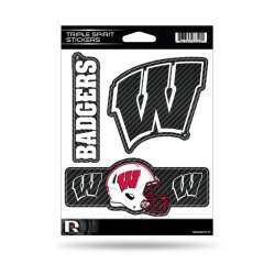University Of Wisconsin Badgers - Sheet Of 3 Carbon Fiber Triple Spirit Stickers