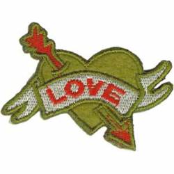 Green Love Heart & Arrow - Embroidered Iron-On Patch