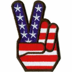 American Flag Peace Fingers Sign - Embroidered Iron-On Patch