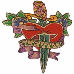 Flowers & Heart Survivor  - Embroidered Iron-On Patch