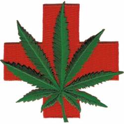 Marijuana Leaf & Red Cross - Embroidered Iron-On Patch