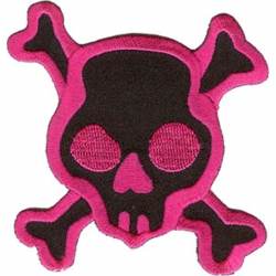 Pink & Black Bone Skulls - Embroidered Iron-On Patch