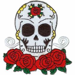 Pirate Skull & Roses - Embroidered Iron-On Patch