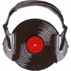 Record With Headphones - Embroidered Iron-On Patch