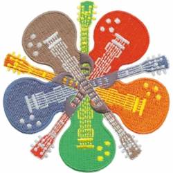 Multi Colored Guitar Circle - Embroidered Iron-On Patch